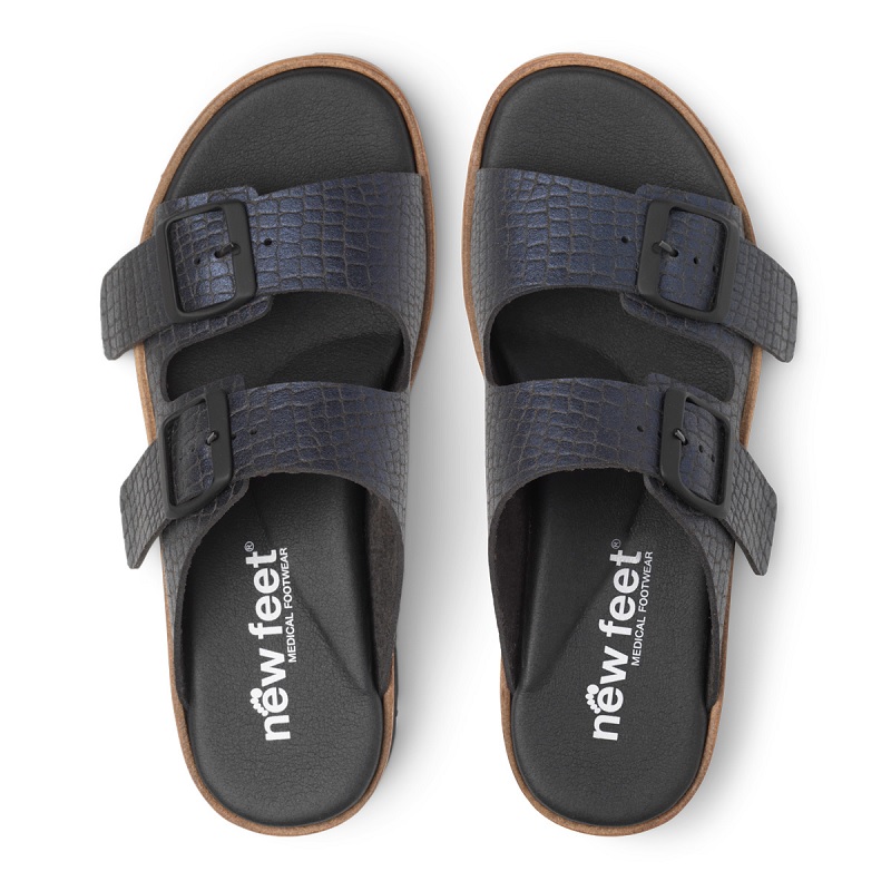 New Feet Tofflor Mörkblå med struktur ovanifrån