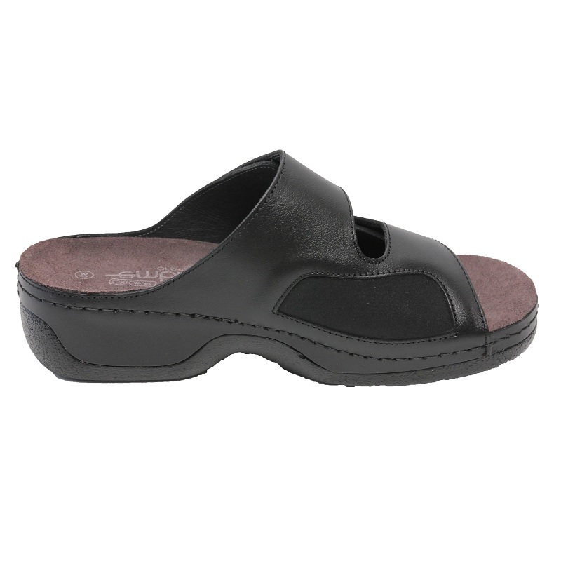 Embla Damsandal Ergoflex Svart med elastisk insida från sidan