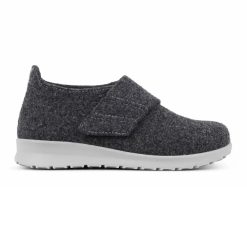New Feet Damtofflor Grå med kardborreband från sidan