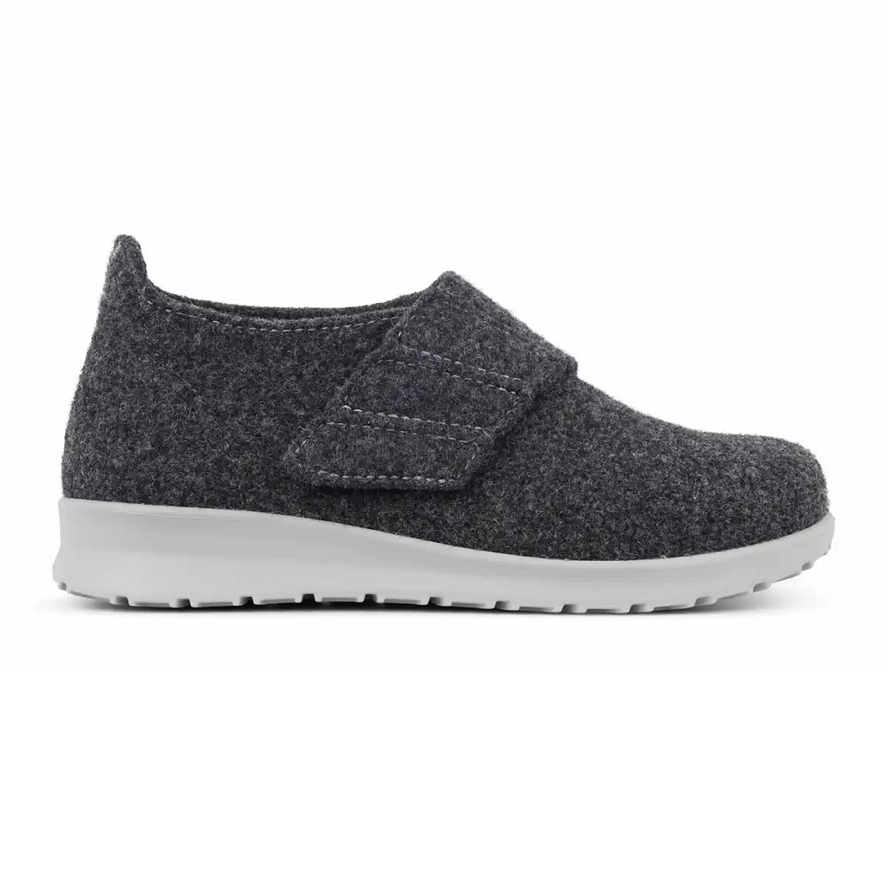 New Feet Damtofflor Grå med kardborreband från sidan