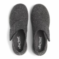 New Feet Damtofflor Grå med kardborreband ovanifrån