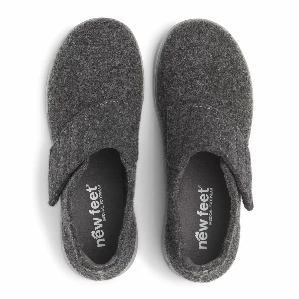 New Feet Damtofflor Grå med kardborreband ovanifrån