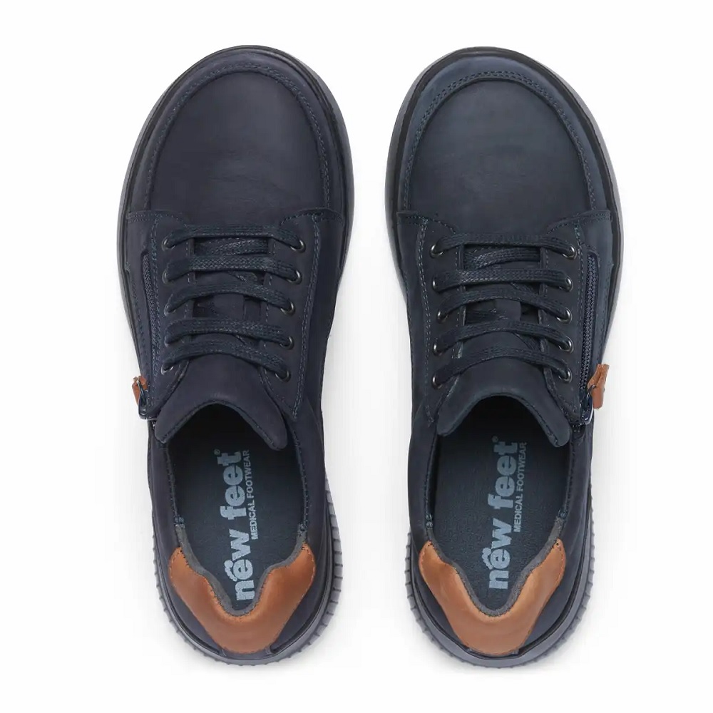 New Feet Snörsko Marinblå med dragkedja ovanifrån