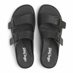 New Feet Herrtofflor Svart med två spännen ovanifrån