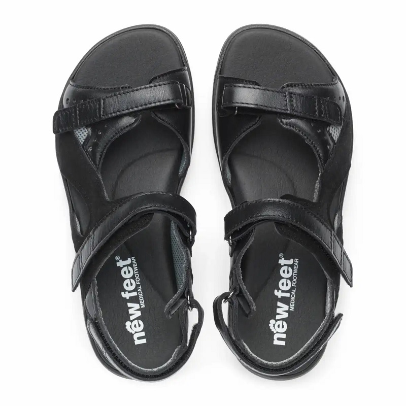 New Feet Sportig Damsandal Svart ovanifrån
